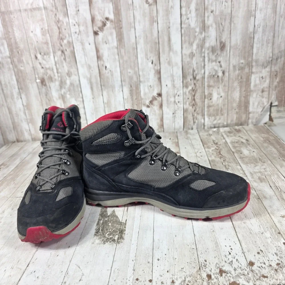 Vasque UltraDry Men 8.5 Hiking Boots Black Grey Red Suede Mesh 7447 M Waterproof